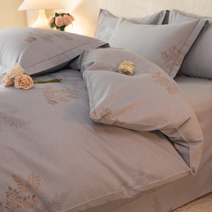 91家纺网 家纺一手货源 找家纺 磨毛世家家纺 2026新款铂金磨毛纯棉加厚全棉磨毛四件套 静初-灰