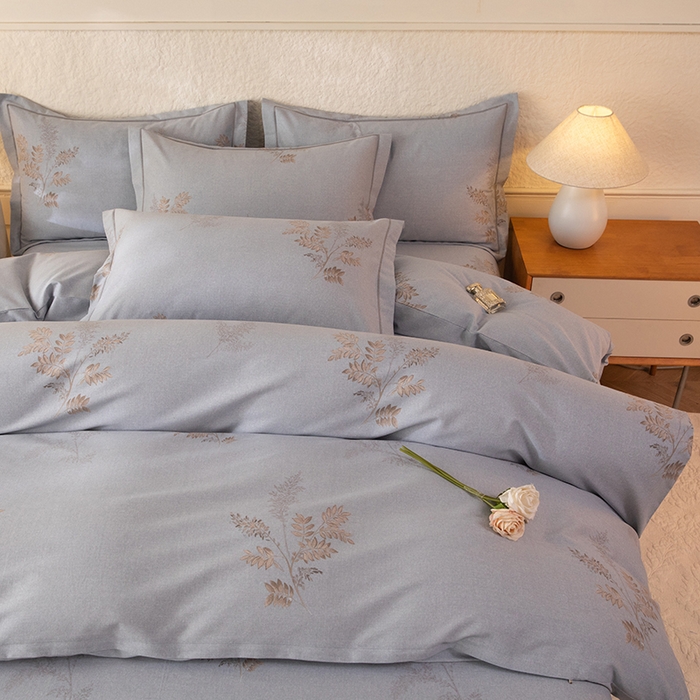 91家纺网 家纺一手货源 找家纺 磨毛世家家纺 2026新款铂金磨毛纯棉加厚全棉磨毛四件套 静初-灰