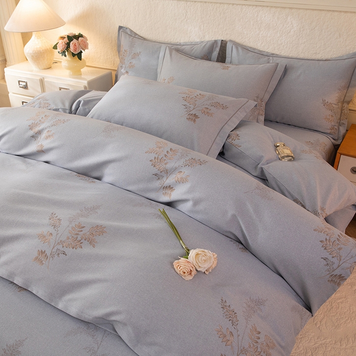 91家纺网 家纺一手货源 找家纺 磨毛世家家纺 2026新款铂金磨毛纯棉加厚全棉磨毛四件套 静初-灰