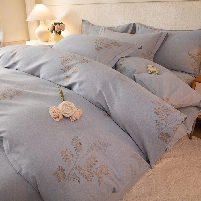 91家纺网 家纺一手货源 找家纺 磨毛世家家纺 2026新款铂金磨毛纯棉加厚全棉磨毛四件套 静初-灰