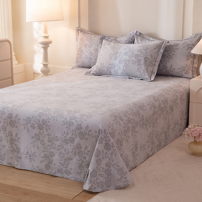 91家纺网 家纺一手货源 找家纺 磨毛世家家纺 2026新款铂金磨毛纯棉加厚全棉磨毛四件套 玫瑰之心-灰