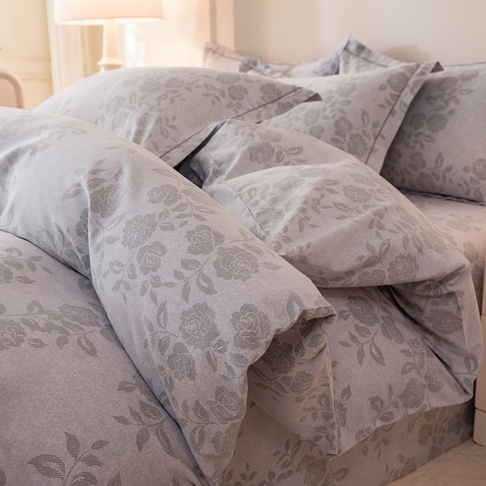 91家纺网 家纺一手货源 找家纺 磨毛世家家纺 2026新款铂金磨毛纯棉加厚全棉磨毛四件套 玫瑰之心-灰