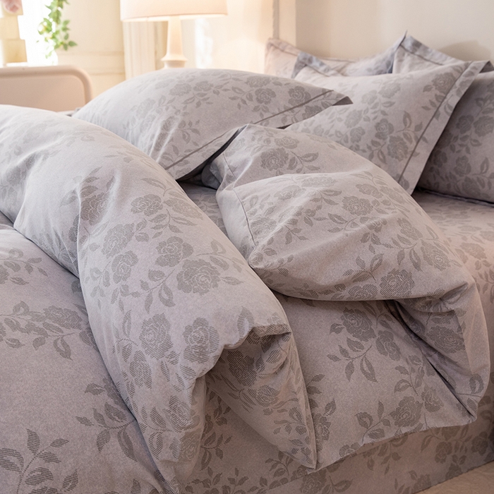 91家纺网 家纺一手货源 找家纺 磨毛世家家纺 2026新款铂金磨毛纯棉加厚全棉磨毛四件套 玫瑰之心-灰