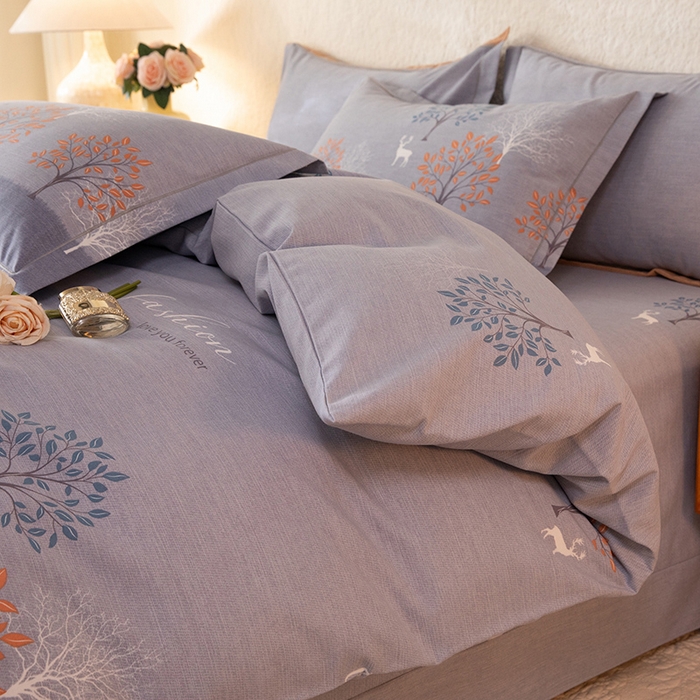 91家纺网 家纺一手货源 找家纺 磨毛世家家纺 2026新款铂金磨毛纯棉加厚全棉磨毛四件套 上林春色-蓝