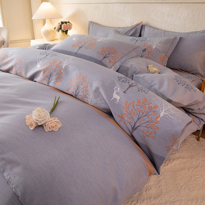 91家纺网 家纺一手货源 找家纺 磨毛世家家纺 2026新款铂金磨毛纯棉加厚全棉磨毛四件套 上林春色-蓝