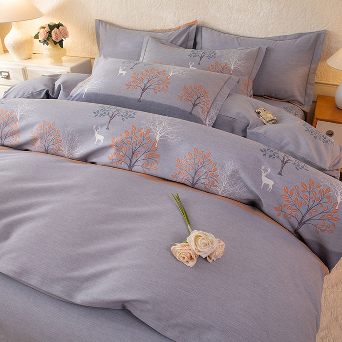 91家纺网 家纺一手货源 找家纺 磨毛世家家纺 2026新款铂金磨毛纯棉加厚全棉磨毛四件套 上林春色-蓝