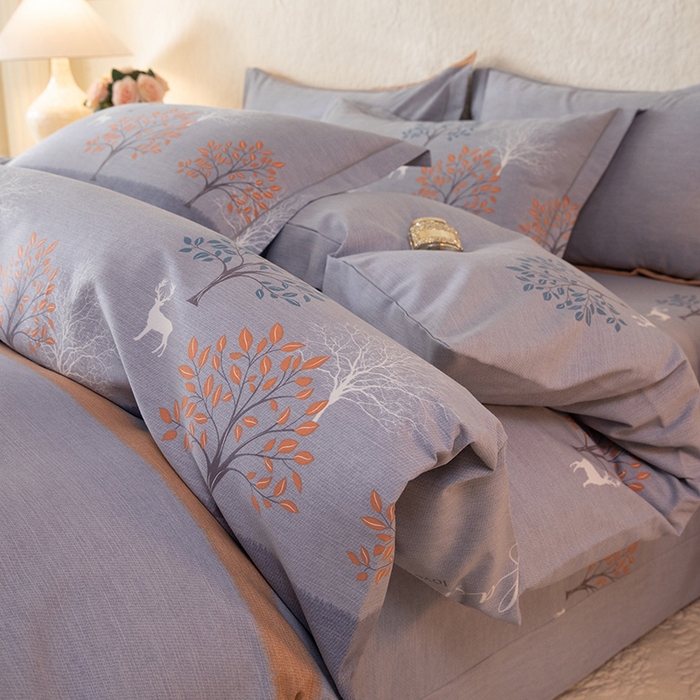 91家纺网 家纺一手货源 找家纺 磨毛世家家纺 2026新款铂金磨毛纯棉加厚全棉磨毛四件套 上林春色-蓝