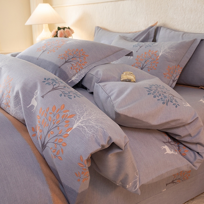 91家纺网 家纺一手货源 找家纺 磨毛世家家纺 2026新款铂金磨毛纯棉加厚全棉磨毛四件套 上林春色-蓝