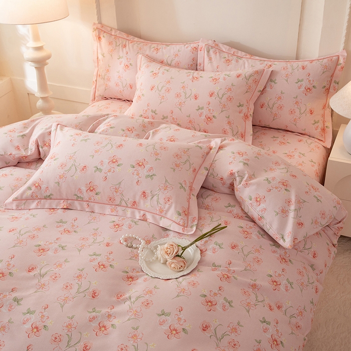 91家纺网 家纺一手货源 找家纺 磨毛世家家纺 2026新款铂金磨毛纯棉加厚全棉磨毛四件套 香雪海-粉