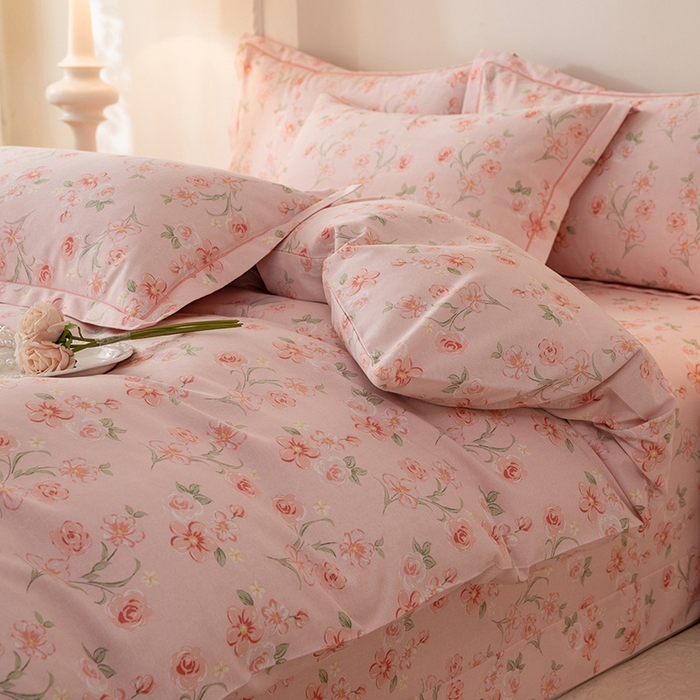 91家纺网 家纺一手货源 找家纺 磨毛世家家纺 2026新款铂金磨毛纯棉加厚全棉磨毛四件套 香雪海-粉