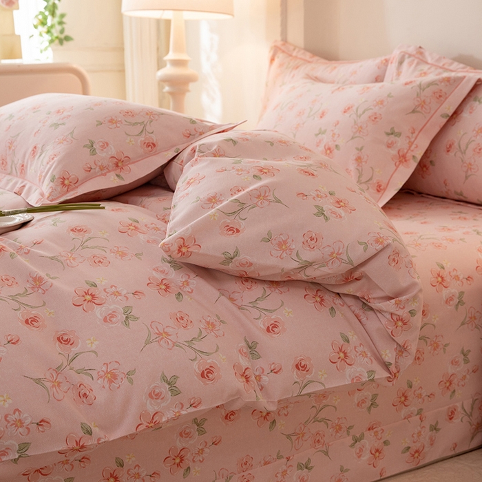 91家纺网 家纺一手货源 找家纺 磨毛世家家纺 2026新款铂金磨毛纯棉加厚全棉磨毛四件套 香雪海-粉