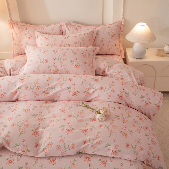 91家纺网 家纺一手货源 找家纺 磨毛世家家纺 2026新款铂金磨毛纯棉加厚全棉磨毛四件套 香雪海-粉