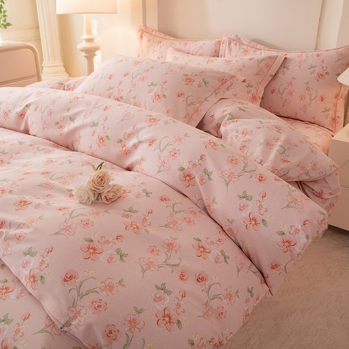 91家纺网 家纺一手货源 找家纺 磨毛世家家纺 2026新款铂金磨毛纯棉加厚全棉磨毛四件套 香雪海-粉