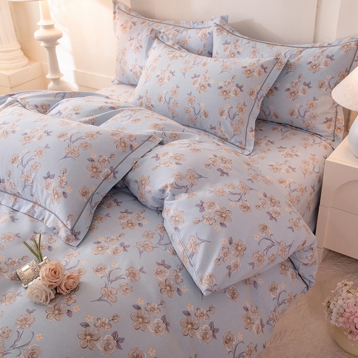 91家纺网 家纺一手货源 找家纺 磨毛世家家纺 2026新款铂金磨毛纯棉加厚全棉磨毛四件套 香雪海-蓝