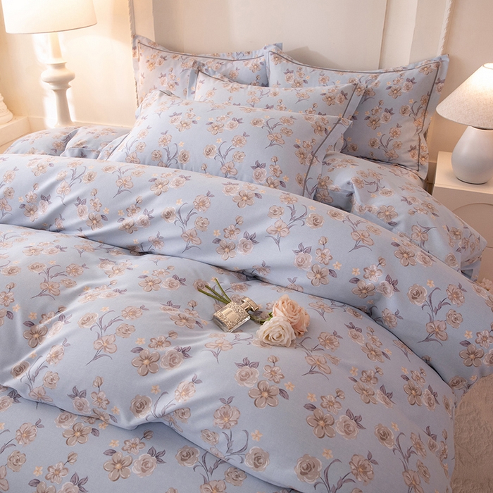 91家纺网 家纺一手货源 找家纺 磨毛世家家纺 2026新款铂金磨毛纯棉加厚全棉磨毛四件套 香雪海-蓝