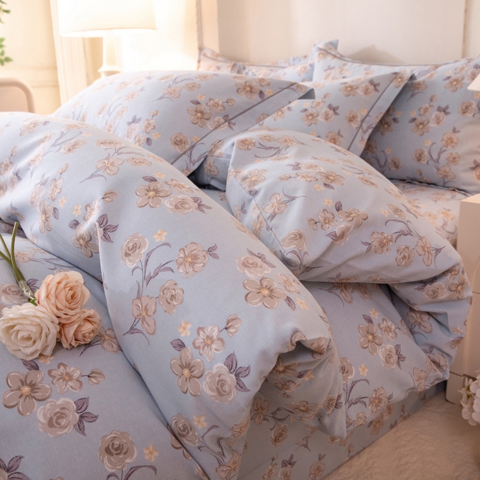 91家纺网 家纺一手货源 找家纺 磨毛世家家纺 2026新款铂金磨毛纯棉加厚全棉磨毛四件套 香雪海-蓝