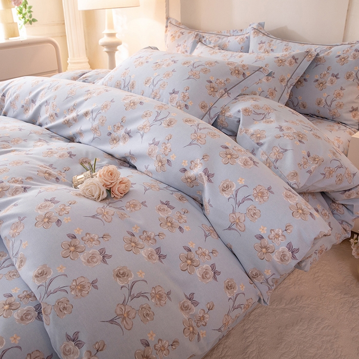 91家纺网 家纺一手货源 找家纺 磨毛世家家纺 2026新款铂金磨毛纯棉加厚全棉磨毛四件套 香雪海-蓝