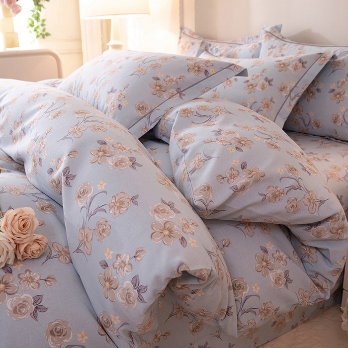 91家纺网 家纺一手货源 找家纺 磨毛世家家纺 2026新款铂金磨毛纯棉加厚全棉磨毛四件套 香雪海-蓝