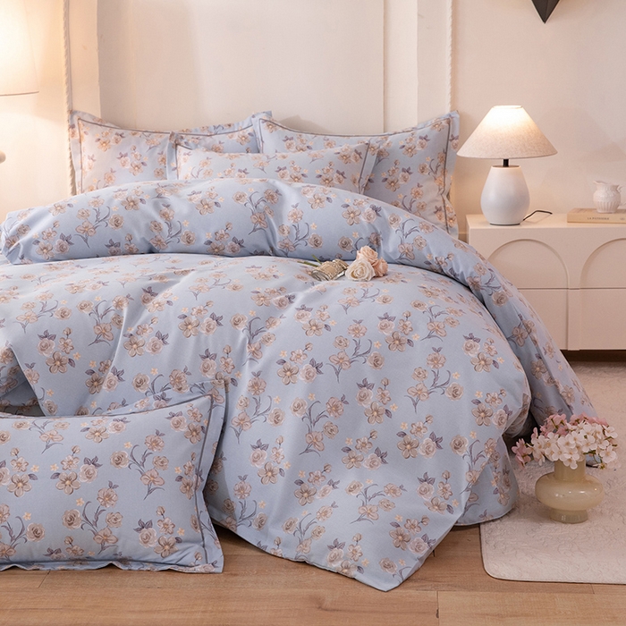 91家纺网 家纺一手货源 找家纺 磨毛世家家纺 2026新款铂金磨毛纯棉加厚全棉磨毛四件套 香雪海-蓝