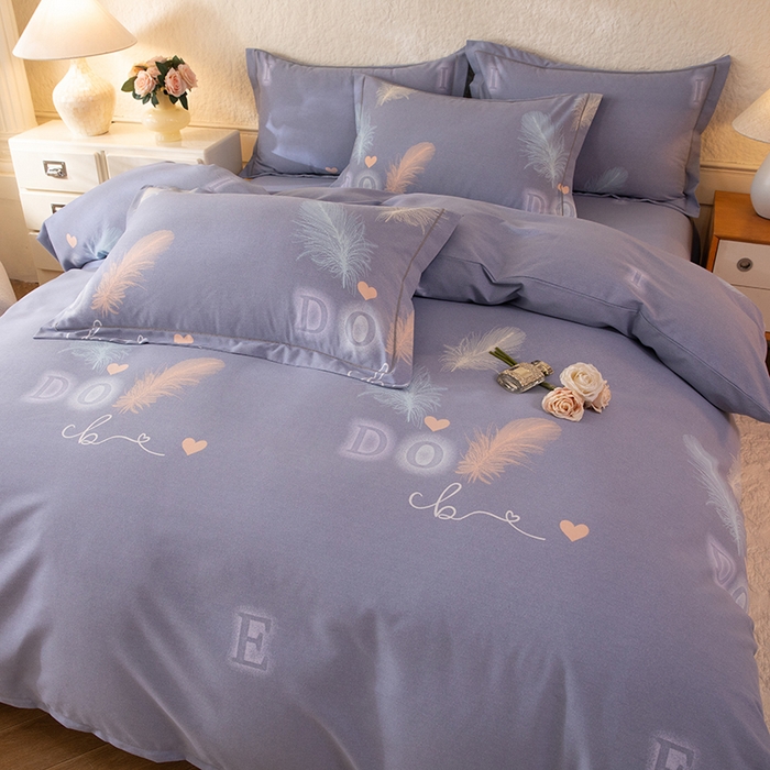 91家纺网 家纺一手货源 找家纺 磨毛世家家纺 2026新款铂金磨毛纯棉加厚全棉磨毛四件套 永恒之羽-灰