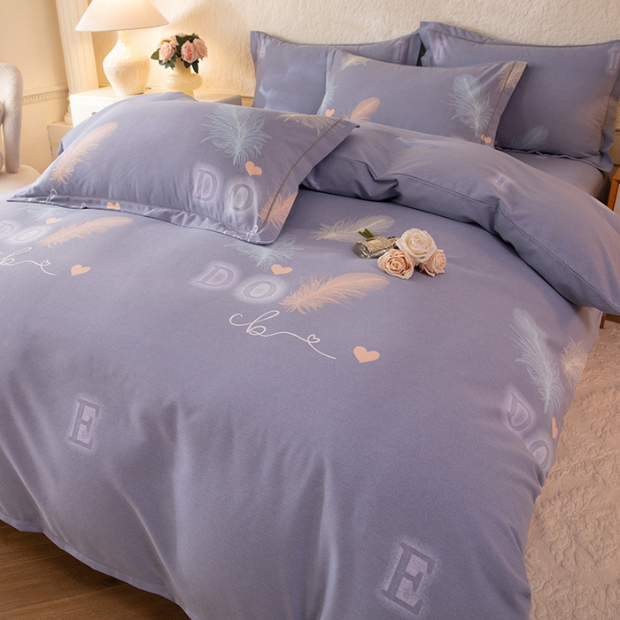 91家纺网 家纺一手货源 找家纺 磨毛世家家纺 2026新款铂金磨毛纯棉加厚全棉磨毛四件套 永恒之羽-灰