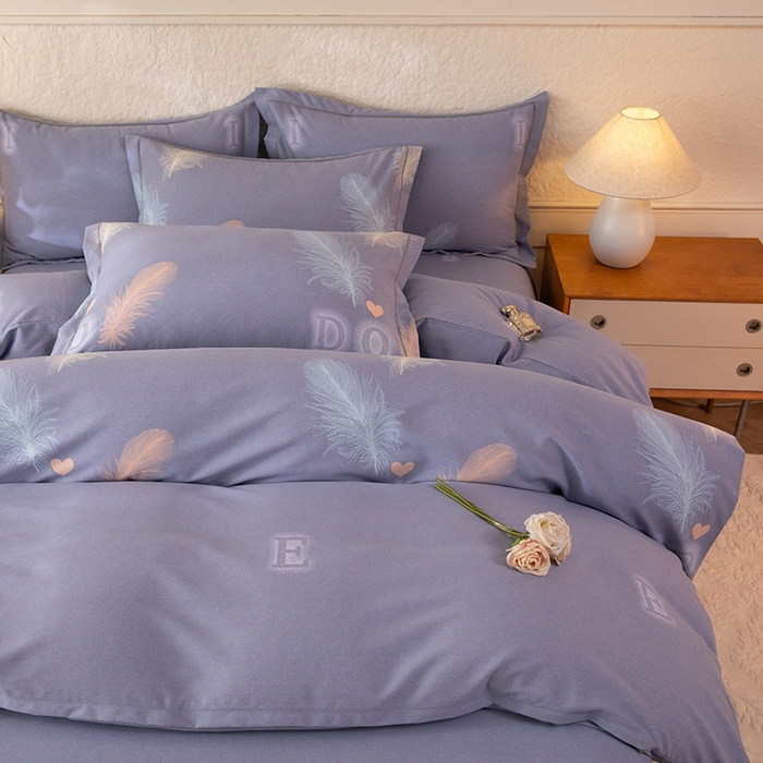 91家纺网 家纺一手货源 找家纺 磨毛世家家纺 2026新款铂金磨毛纯棉加厚全棉磨毛四件套 永恒之羽-灰