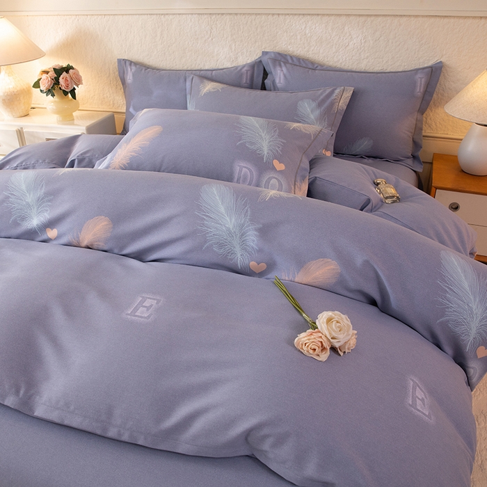 91家纺网 家纺一手货源 找家纺 磨毛世家家纺 2026新款铂金磨毛纯棉加厚全棉磨毛四件套 永恒之羽-灰