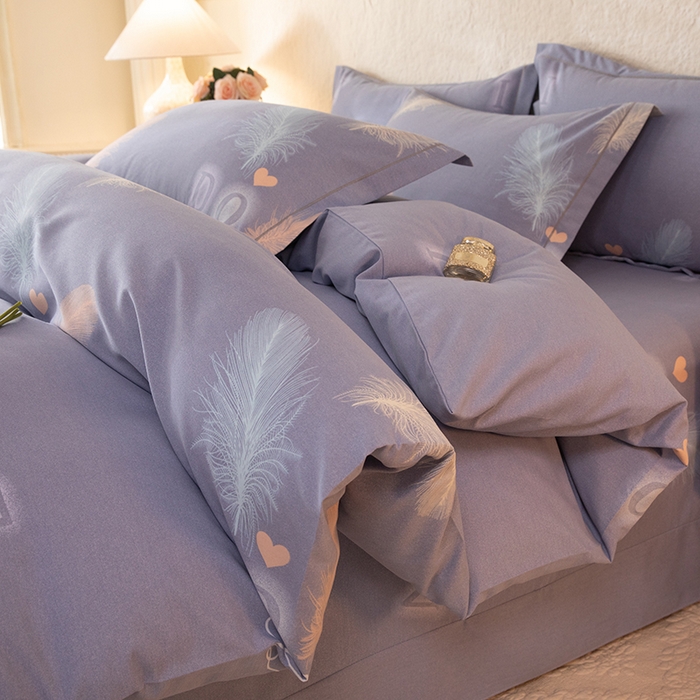 91家纺网 家纺一手货源 找家纺 磨毛世家家纺 2026新款铂金磨毛纯棉加厚全棉磨毛四件套 永恒之羽-灰