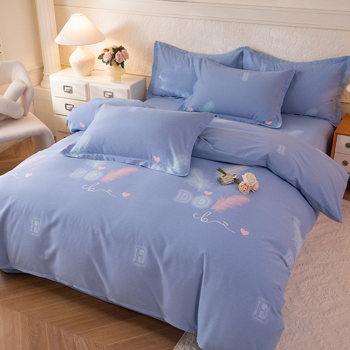 91家纺网 家纺一手货源 找家纺 磨毛世家家纺 2026新款铂金磨毛纯棉加厚全棉磨毛四件套 永恒之羽-蓝