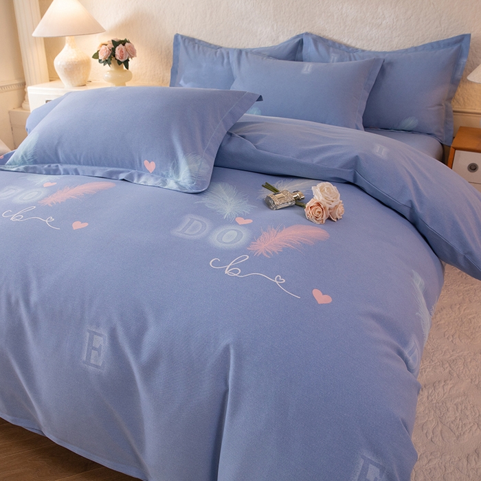 91家纺网 家纺一手货源 找家纺 磨毛世家家纺 2026新款铂金磨毛纯棉加厚全棉磨毛四件套 永恒之羽-蓝