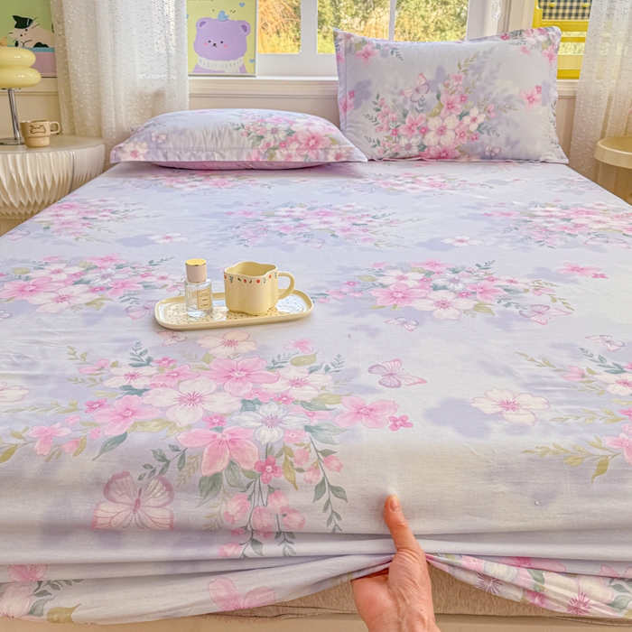 91家纺网 家纺一手货源 找家纺 禧安居 2025新款高支高密活性印染全棉床笠印花床笠单床笠（支持定制尺寸）蝶恋花