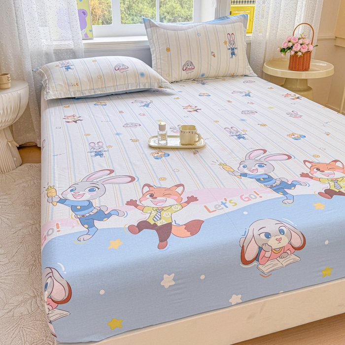 91家纺网 家纺一手货源 找家纺 禧安居 2025新款高支高密活性印染全棉床笠印花床笠单床笠（支持定制尺寸）狐狸兔