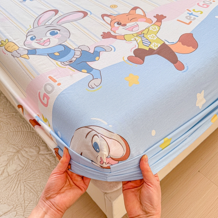 91家纺网 家纺一手货源 找家纺 禧安居 2025新款高支高密活性印染全棉床笠印花床笠单床笠（支持定制尺寸）狐狸兔