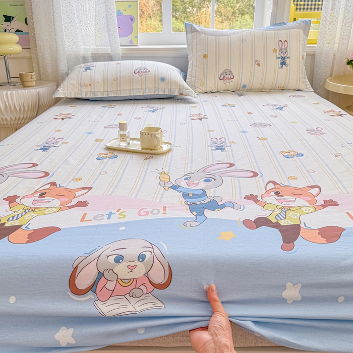 91家纺网 家纺一手货源 找家纺 禧安居 2025新款高支高密活性印染全棉床笠印花床笠单床笠（支持定制尺寸）狐狸兔