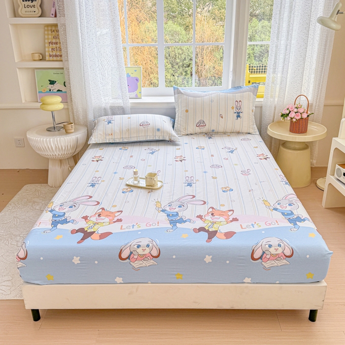 91家纺网 家纺一手货源 找家纺 禧安居 2025新款高支高密活性印染全棉床笠印花床笠单床笠（支持定制尺寸）狐狸兔