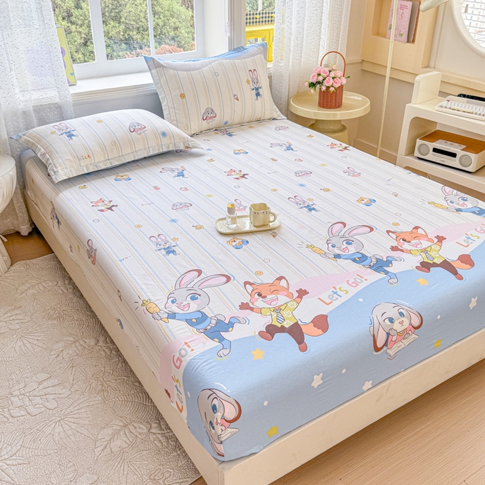 91家纺网 家纺一手货源 找家纺 禧安居 2025新款高支高密活性印染全棉床笠印花床笠单床笠（支持定制尺寸）狐狸兔