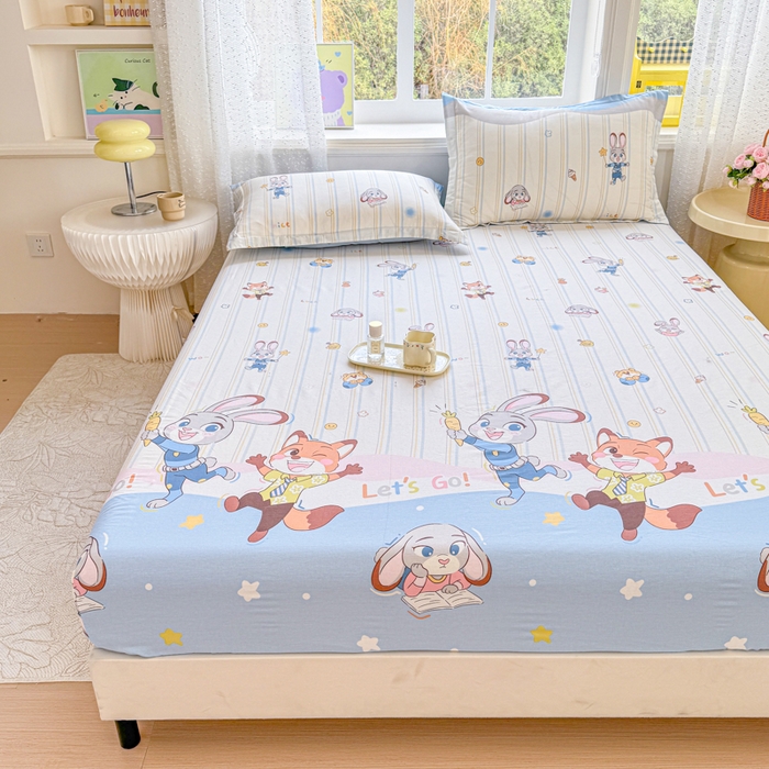 91家纺网 家纺一手货源 找家纺 禧安居 2025新款高支高密活性印染全棉床笠印花床笠单床笠（支持定制尺寸）狐狸兔