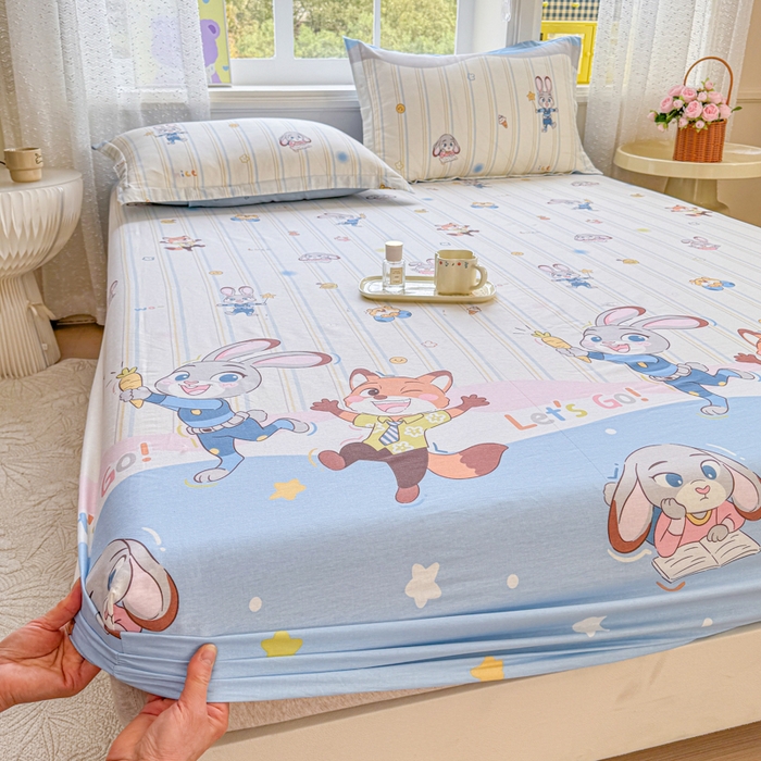 91家纺网 家纺一手货源 找家纺 禧安居 2025新款高支高密活性印染全棉床笠印花床笠单床笠（支持定制尺寸）狐狸兔