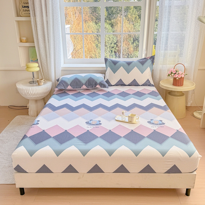 91家纺网 家纺一手货源 找家纺 禧安居 2025新款高支高密活性印染全棉床笠印花床笠单床笠（支持定制尺寸）几何飞船