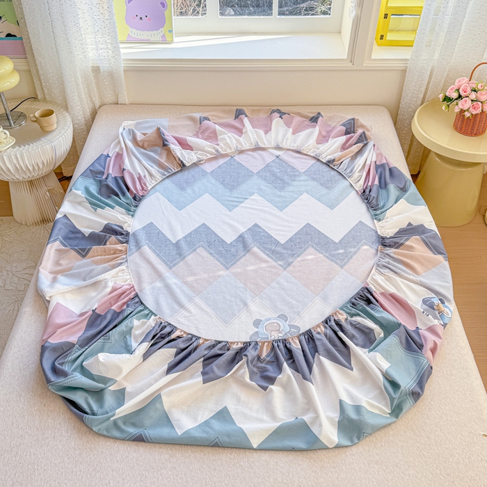 91家纺网 家纺一手货源 找家纺 禧安居 2025新款高支高密活性印染全棉床笠印花床笠单床笠（支持定制尺寸）几何飞船