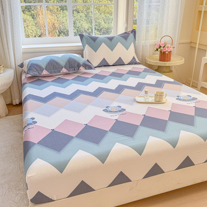 91家纺网 家纺一手货源 找家纺 禧安居 2025新款高支高密活性印染全棉床笠印花床笠单床笠（支持定制尺寸）几何飞船