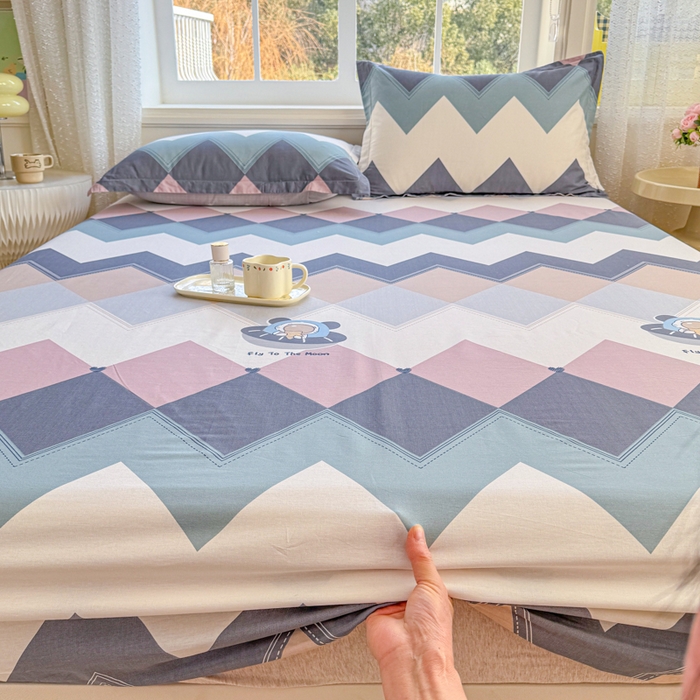 91家纺网 家纺一手货源 找家纺 禧安居 2025新款高支高密活性印染全棉床笠印花床笠单床笠（支持定制尺寸）几何飞船