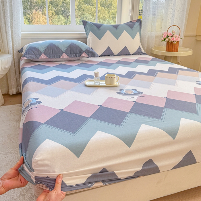 91家纺网 家纺一手货源 找家纺 禧安居 2025新款高支高密活性印染全棉床笠印花床笠单床笠（支持定制尺寸）几何飞船