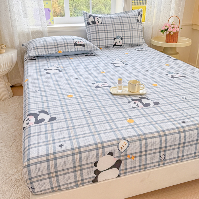 91家纺网 家纺一手货源 找家纺 禧安居 2025新款高支高密活性印染全棉床笠印花床笠单床笠（支持定制尺寸）熊猫美梦