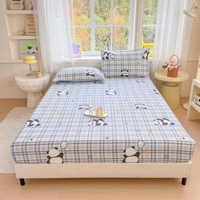 91家纺网 家纺一手货源 找家纺 禧安居 2025新款高支高密活性印染全棉床笠印花床笠单床笠（支持定制尺寸）熊猫美梦