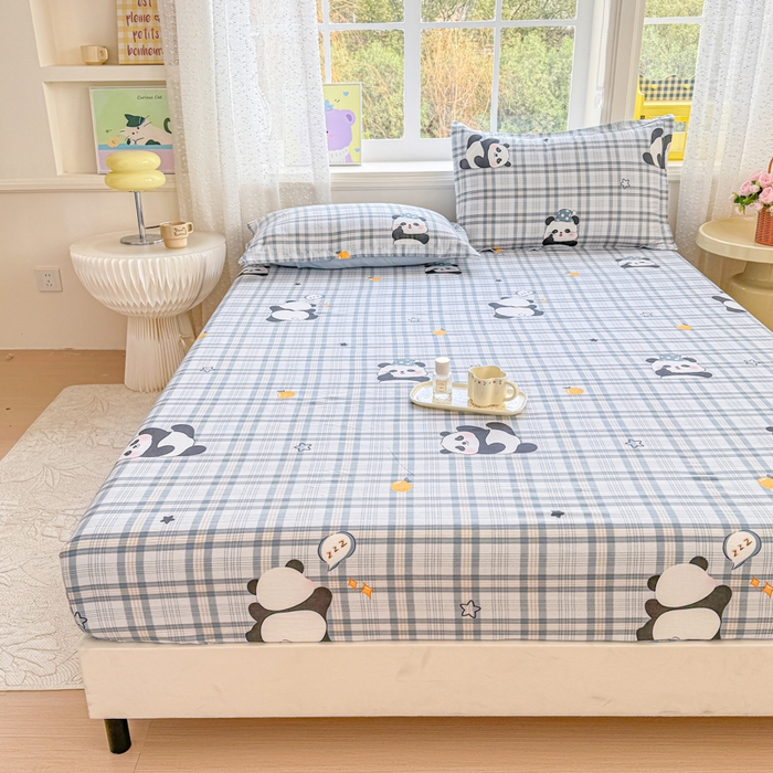 91家纺网 家纺一手货源 找家纺 禧安居 2025新款高支高密活性印染全棉床笠印花床笠单床笠（支持定制尺寸）熊猫美梦