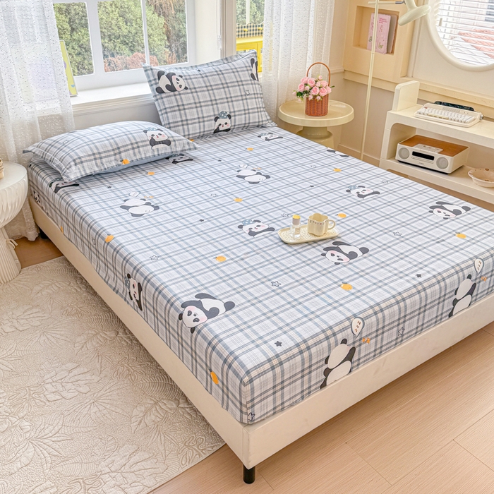 91家纺网 家纺一手货源 找家纺 禧安居 2025新款高支高密活性印染全棉床笠印花床笠单床笠（支持定制尺寸）熊猫美梦