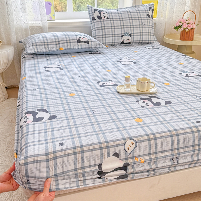 91家纺网 家纺一手货源 找家纺 禧安居 2025新款高支高密活性印染全棉床笠印花床笠单床笠（支持定制尺寸）熊猫美梦