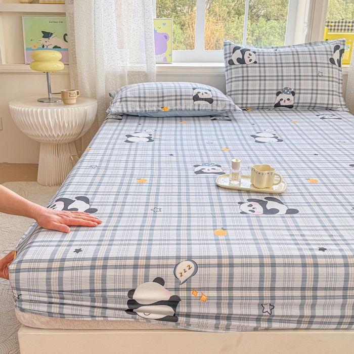 91家纺网 家纺一手货源 找家纺 禧安居 2025新款高支高密活性印染全棉床笠印花床笠单床笠（支持定制尺寸）熊猫美梦