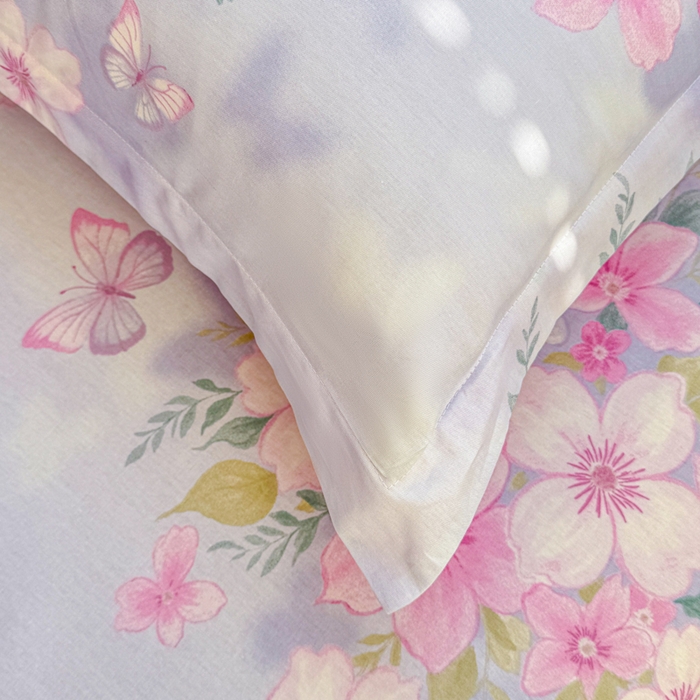 91家纺网 家纺一手货源 找家纺 禧安居 2025新款高支高密活性印染全棉枕套单枕套蝶恋花